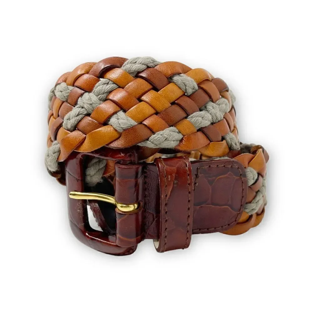 Woven Braided Basket Leather Belt Youth Size Medium
